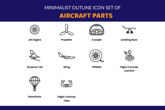 Aircraft Parts Minimalist Outline Icons for Graphics and Icons