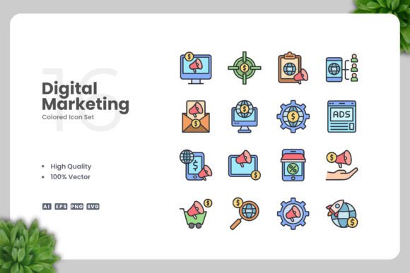 Digital Marketing Colored Icons for Modern Graphics