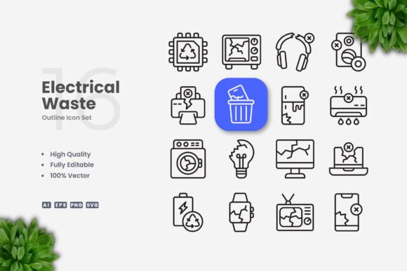 Electrical Waste Icons: Clean Graphics for Modern Web Design