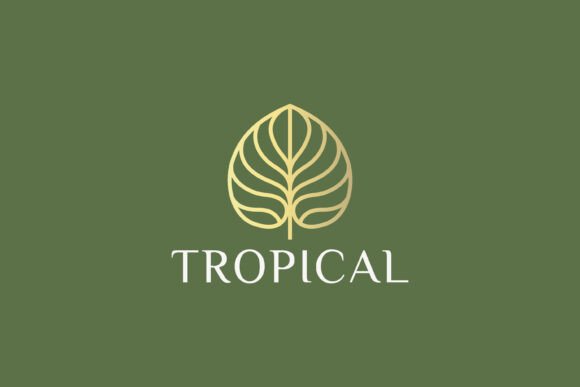 Elegant Linear Gold Tropical Leaf Logo Graphics for Modern Branding