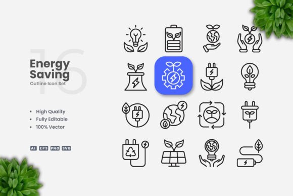 Energy Saving Outline Icons for Modern Branding