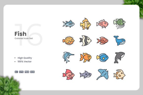 Fish Colored Icons Graphics for Handmade Creators