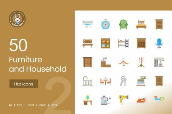 Furniture Household Flat Multicolor Graphics for Modern Icons