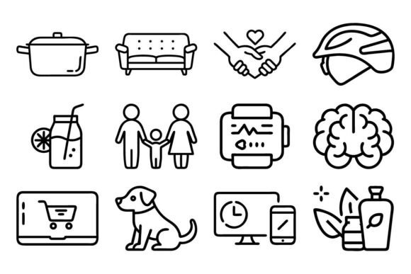 Lifestyle Vector Icon Set – Outline Icon for Graphics and Illustrations
