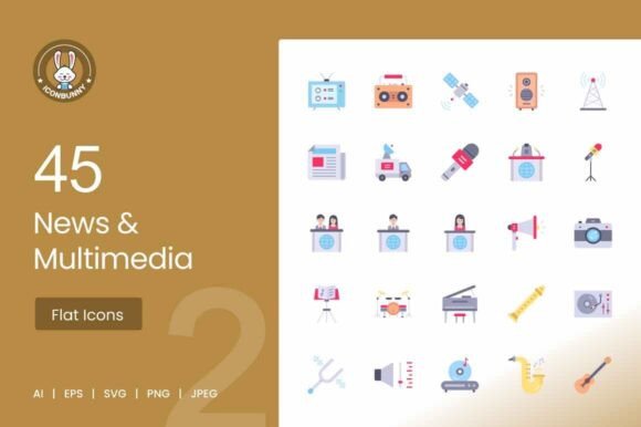 News Multimedia Flat Multicolor Icons for Graphics and Icons
