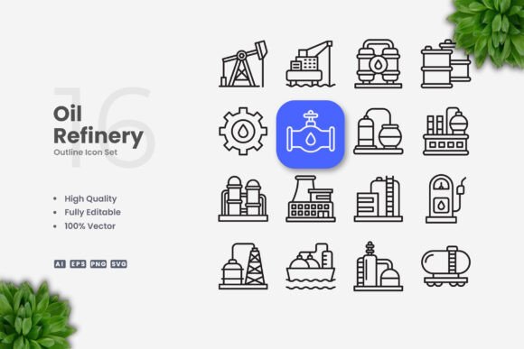Oil Refinery Icons: Clean Graphics for Handmade Creations