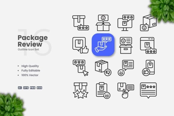 Package Review Outline Icons for Modern Web and Editorial Design