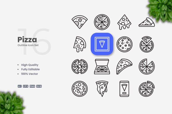 Pizza Icons - Clean Graphics for Handmade Creations