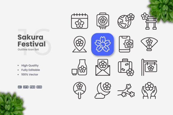 Sakura Festival Icons - Clean Graphics for Handmade Creations