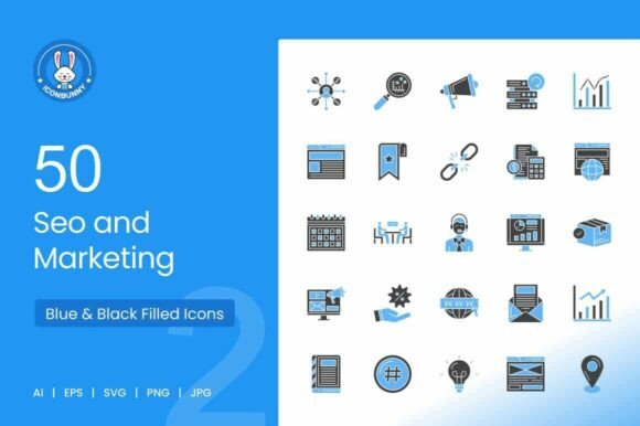 SEO Marketing Blue Black Icons for Modern Graphics