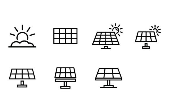 Solar Panel and Sun Energy Line Icons for Modern Graphics
