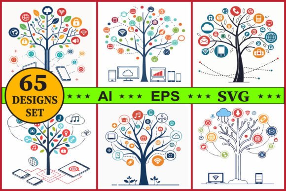 Technology Tree Vector Clipart Bundle: Modern Graphics and Illustrations