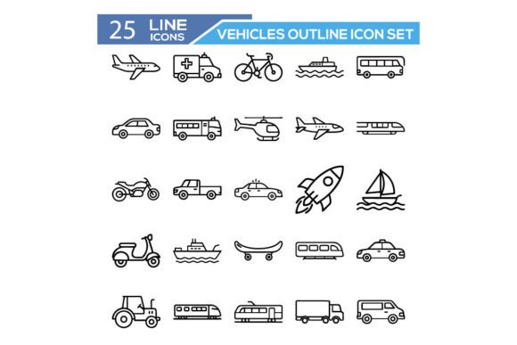 Vehicles Outline Icon Set for Graphics and Illustrations